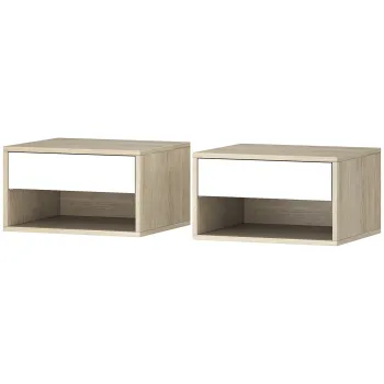 HOMCOM Set de 2 noptiere montate pe perete, noptiere, sertar, compartiment deschis, blat, 37 x 32 x 21 cm, lemn natural | Aosom Romania imagine