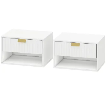 HOMCOM Set de 2 noptiere murale, noptiere suspendate cu sertar canelat si raft deschis, 40 x 30 x 25 cm, alb | Aosom Romania imagine