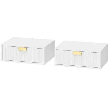 HOMCOM Set de 2 noptiere murale, noptiere suspendate cu sertar ondulat, 40 x 30 x 15 cm, blanc | Aosom Romania imagine