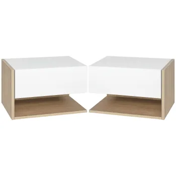HOMCOM Set de 2 Noptiere murale - Set de 2 Noptiere - Sertar Glisant, Raft, Bicolor Aspect stejar Alb | Aosom Romania imagine