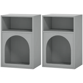 HOMCOM Set de 2 noptiere, noptiera cu compartimente deschise, design arcuat, 40 x 30 x 60 cm, gri | Aosom Romania imagine
