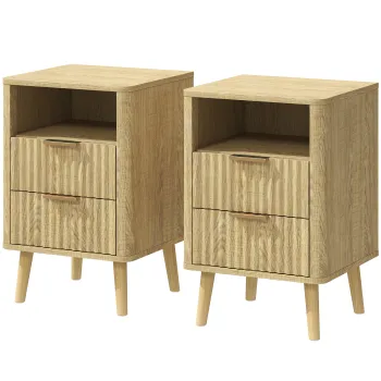 HOMCOM Set de 2 noptiere, noptiere cu 2 sertare si compartiment deschis, colturi rotunjite, 40 x 40 x 61 cm, stejar | Aosom Romania imagine