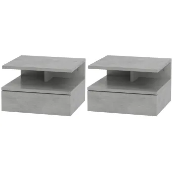HOMCOM Set de 2 Noptiere Suspendate cu Sertar si Polita Superioara, 35x32x22.5 cm, Gri | Aosom Romania imagine