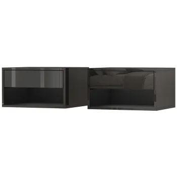 HOMCOM Set de 2 Noptiere suspendate Noptiere cu sertar pentru dormitor 37x32x21 cm Negru lucios | Aosom Romania imagine