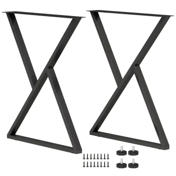 HOMCOM Set de 2 picioare de masa din otel in forma de X pentru mobilier industrial cu talpi reglabile si suruburi, negru | Aosom Romania imagine
