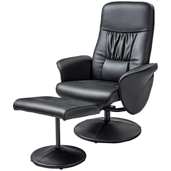 HOMCOM Set de 2 piese Fotoliu cu Taburet Fotoliu de relaxare cu Taburet, reglabil in inaltime, spatar inclinabil, Negru | Aosom Romania imagine