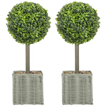 HOMCOM Set de 2 plante artificiale, arbori artificiali rezistenti la UV in ghiveci, potriviti atat pentru interior, cat si pentru exterior, din plastic, ciment, verde | Aosom Romania imagine