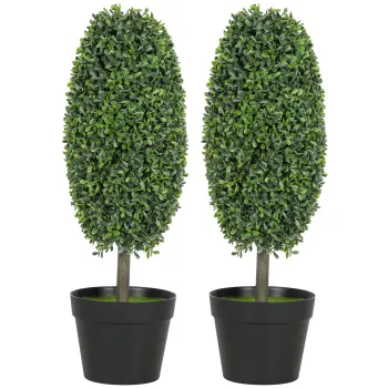HOMCOM Set de 2 plante artificiale, Arbori de plastic rezistenti la UV in ghiveci, Plastica, Ciment, Verde | Aosom Romania imagine