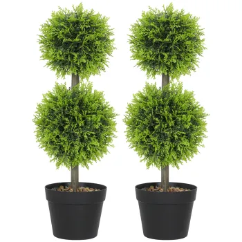 HOMCOM Set de 2 plante artificiale decorative, bile de buxus 60 cm cu ghiveci, plastic, verde | Aosom Romania imagine
