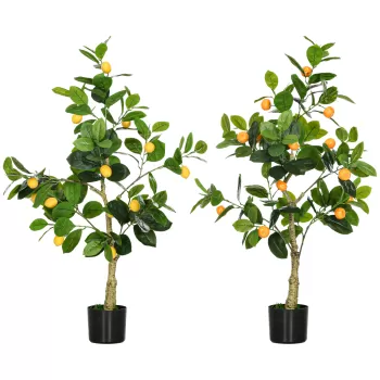 HOMCOM Set de 2 Plante Artificiale Decorative Lamai si Portocal In Ghiveci, Plante Artificiale pentru Decor Interior Exterior, 120cm imagine