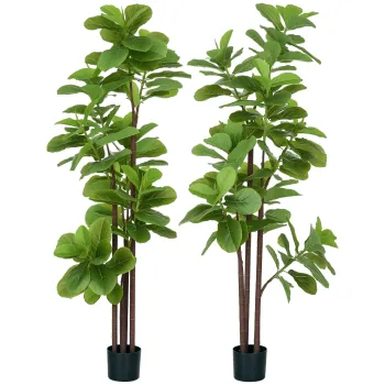 HOMCOM Set de 2 plante artificiale Figuier a feuilles de violon Ficus Lyrata inaltime 180cm cu ghiveci | Aosom Romania imagine