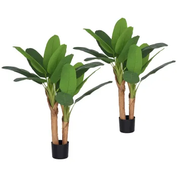 HOMCOM Set de 2 plante artificiale interioare 120 cm bananieri in ghiveci pentru decor acasa, birou, living, dormitor | Aosom Romania imagine