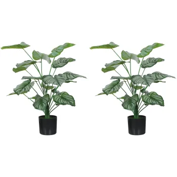 HOMCOM Set de 2 plante artificiale interioare 65 cm, arbore artificial cu ghiveci din plastic si floxare, verde | Aosom Romania imagine