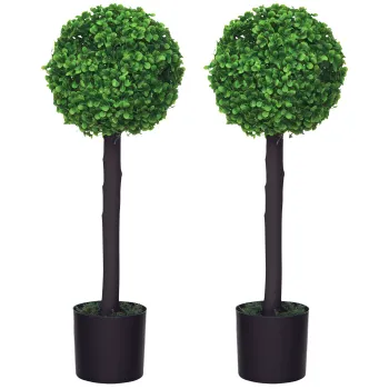 HOMCOM Set de 2 plante mingi de bux artificial cu trunchi si ghiveci inclus - inaltime 60 cm | Aosom Romania imagine