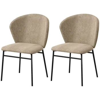 HOMCOM Set de 2 scaune, cu sezut capitonat din material textil, aspect de in, picioare din otel stabile, design modern, maro deschis | Aosom Romania imagine