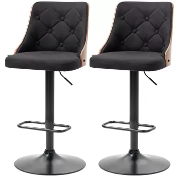 HOMCOM Set de 2 scaune de bar cu inaltime reglabila, scaune de bar pivotante cu inaltime reglabila, cu suport pentru picioare, negru | AOSOM RO imagine