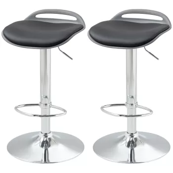 HOMCOM Set de 2 scaune de bar cu inaltime reglabila, scaune de bucatarie inalte pivotante cu suport pentru picioare, negru | AOSOM RO imagine