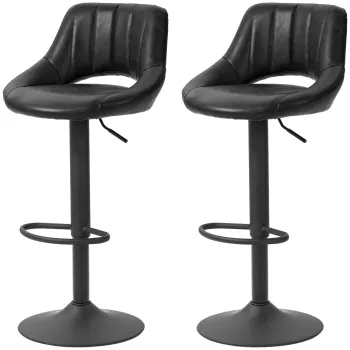 HOMCOM Set de 2 Scaune de Bar cu Inaltime Reglabila si Suport pentru Picioare, 46x50x85-106 cm, Negru | Aosom Romania imagine
