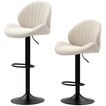 HOMCOM Set de 2 Scaune de Bar cu Suport pentru Picioare, din Tesatura cu Efect de Cinilie, 48x50x94-115 cm, Negru si Bej | Aosom Romania imagine