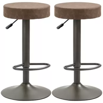 HOMCOM Set de 2 scaune de bar cu suport pentru picioare, scaune de bucatarie pivotante cu inaltime reglabila, 35x36x64-85cm, maro imagine
