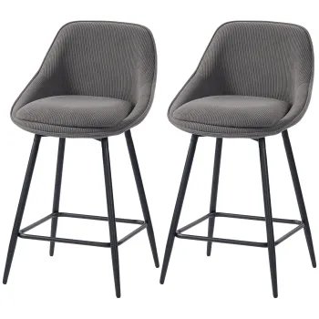 HOMCOM Set de 2 scaune de bar cu tapiterie din corduroy si picioare din otel, scaune tapitate pentru insula de bucatarie, sufragerie, Gri | Aosom Romania imagine