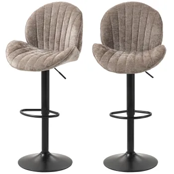 HOMCOM Set de 2 scaune de bar forma de cochilie, spatar, inaltime reglabila si suport pentru picioare, cadru din otel, maro | Aosom Romania imagine