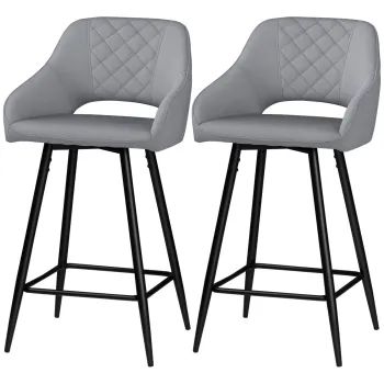 HOMCOM Set de 2 scaune de bar inalte efect de catifea si otel negru cu suport pentru picioare, accesorii pentru brate inaltime 67 cm gri | Aosom Romania imagine