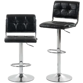 HOMCOM Set de 2 scaune de bar, inaltime reglabila, rotativ 360?, sezut captusit, spatar si suport pentru picioare, negru | Aosom Romania imagine