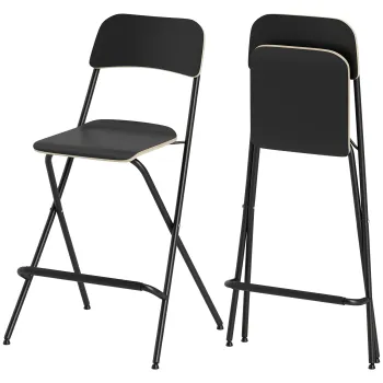 HOMCOM Set de 2 scaune de bar pliante cu cadru din otel, pentru bucatarie, negru | Aosom Romania imagine