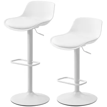HOMCOM Set de 2 Scaune de Bar Rotative cu Spatar si Inaltime Reglabila Alb | Aosom Romania imagine