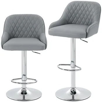 HOMCOM Set de 2 Scaune de Bar Rotative Reglabile pentru Bucatarie, Gri Deschis | Aosom Romania imagine