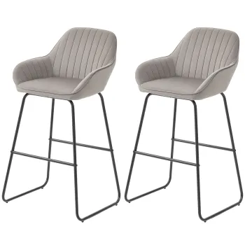 HOMCOM Set de 2 scaune de bar, Scaune de bar cu tapiterie si spuma, Scaune captusite cu picioare metalice, Gri | Aosom Romania imagine