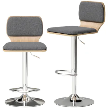 HOMCOM Set de 2 scaune de bar scaune de bar reglabile pe inaltime spatar suport pentru picioare rotative 360? 41x47,5x81-102cm gri | Aosom Romania imagine