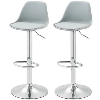 HOMCOM Set de 2 scaune de bar, Scaune de bar, Scaune rotative cu spatar, inaltime ajustabila, capacitate de incarcare de pana la 120 kg, 42 x 38 x 82-104 cm, Gri | Aosom Romania imagine