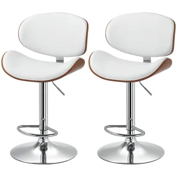 HOMCOM Set de 2 scaune de bar taburet inaltime reglabila cu invelis sintetic 53 x 52 x 92-112 cm alb | Aosom Romania imagine