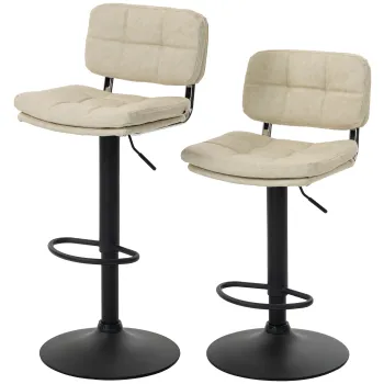HOMCOM Set de 2 scaune de bar vintage capitonate - rotative, reglabile - suport pentru picioare - tapiterie sintetica crema | Aosom Romania imagine