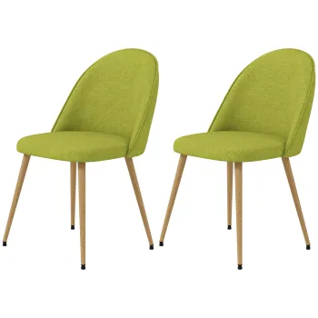 HOMCOM Set de 2 Scaune de Comedor Scaune de Bucatarie Captusite cu Material din Lino cu Picioare din Otel Suport 120 kg 50x52x83 cm Verde | Aosom Romania imagine