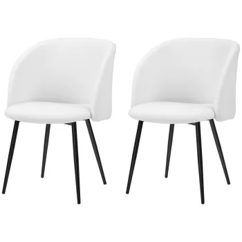 HOMCOM Set de 2 scaune de dining cu spatar din material textil cu efect de lana buclata picioroane din otel 55 x 62 x 80 cm alb negru | Aosom Romania imagine