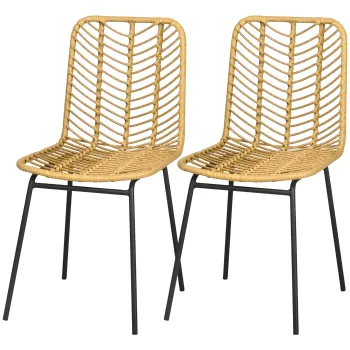 HOMCOM Set de 2 scaune de dining design boem din rasina impletita si picioare metal 44 x 58 x 85 cm galben | Aosom Romania imagine