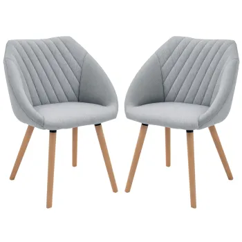 HOMCOM Set de 2 Scaune de Dining Design scandinav, Picioare subtiri din lemn de fag, Scaun cu spatar si brate ergonomice, Gri | Aosom Romania imagine