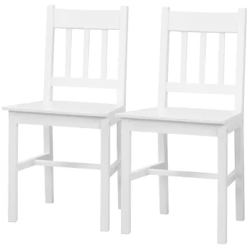 HOMCOM Set de 2 scaune de dining din lemn masiv, scaun de bucatarie, spatar lamele, stil casa de tara alb | Aosom Romania imagine