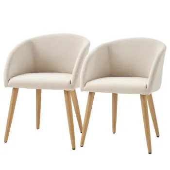 HOMCOM Set de 2 scaune de dining scaun de bucatarie Design scandinav - Picioare inclinate din lemn de cauciuc - Sezut Spatar brate ergonomice Aspect in Bej | Aosom Romania imagine