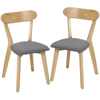 HOMCOM Set de 2 scaune de dining, scaune pentru bucatarie, sezut tapitat aspect in, spatar curbat, gri si lemn natural | Aosom Romania imagine