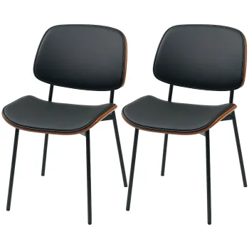 HOMCOM Set de 2 scaune de dining, stil retro clasic, cadru din lemn curbat, pentru living, dormitor, bucatarie, negru | Aosom Romania imagine