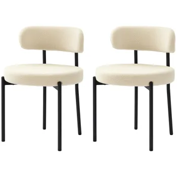 HOMCOM Set de 2 scaune de masa cu spatar din material textil si picioare din otel 51 x 51 x 76 cm bej negru | Aosom Romania imagine