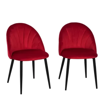 HOMCOM Set de 2 scaune de masa nordice tapitate fara cotiere cu spatar curbate picioare din metal pentru sufragerie rosu imagine