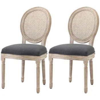 HOMCOM Set de 2 Scaune de Masa, Scaun de Salon medaillon de Stil Louis XVI, Lemn Masiv sculptat, patinat | Aosom Romania imagine