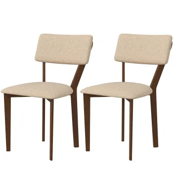 HOMCOM Set de 2 scaune de masa, scaune de bucatarie cu spatar, picioare din lemn, material textil aspect lin 49 x 56 x 85 cm bej | Aosom Romania imagine