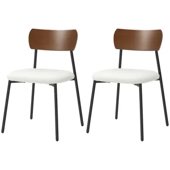 HOMCOM Set de 2 scaune de sufragerie cu sezut cu aspect de mohair, spatar curbat cu aspect de lemn, interior, crem | Aosom Romania imagine