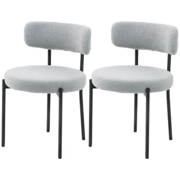 HOMCOM Set de 2 scaune de sufragerie cu spatar din material textil picioare din otel 51 x 51 x 76 cm gri deschis | Aosom Romania imagine